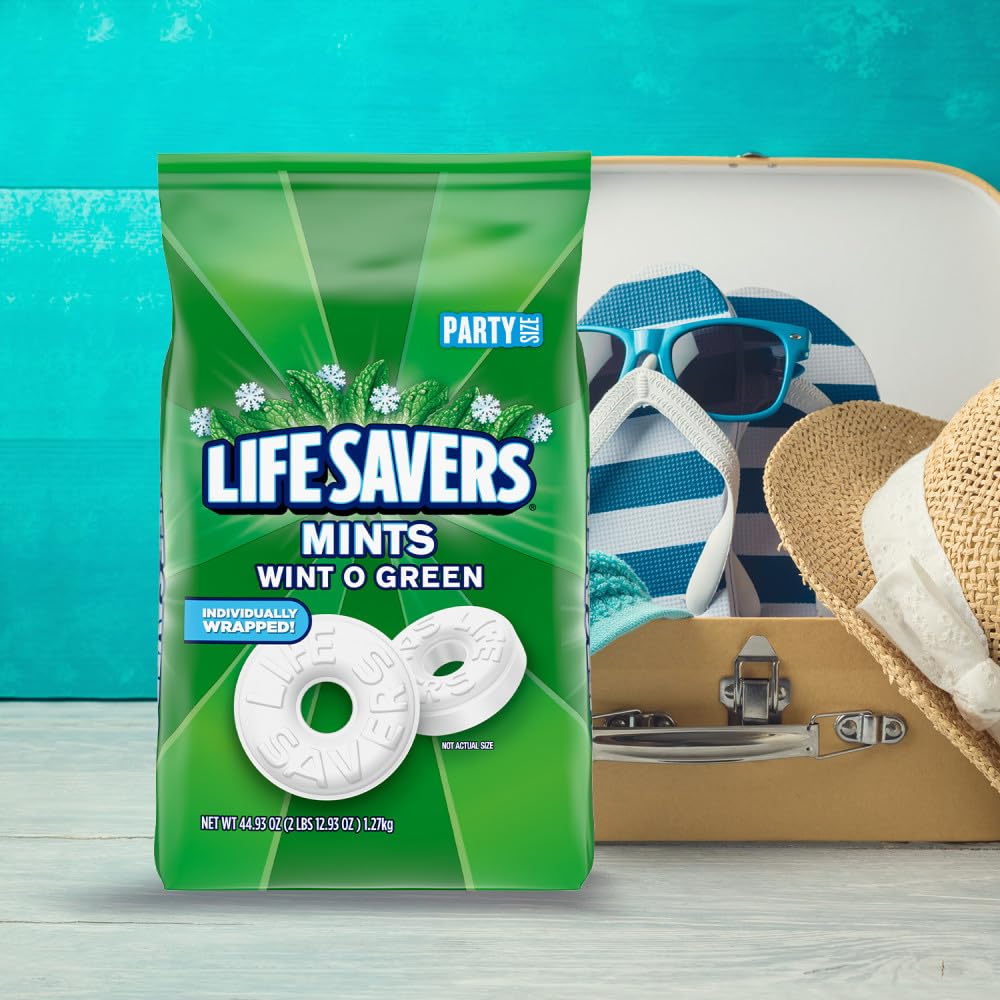 LIFE SAVERS Wint-O-Green Summer Candy Individually Wrapped Hard Mints, Party Size, 2.8 LB Bulk Bag