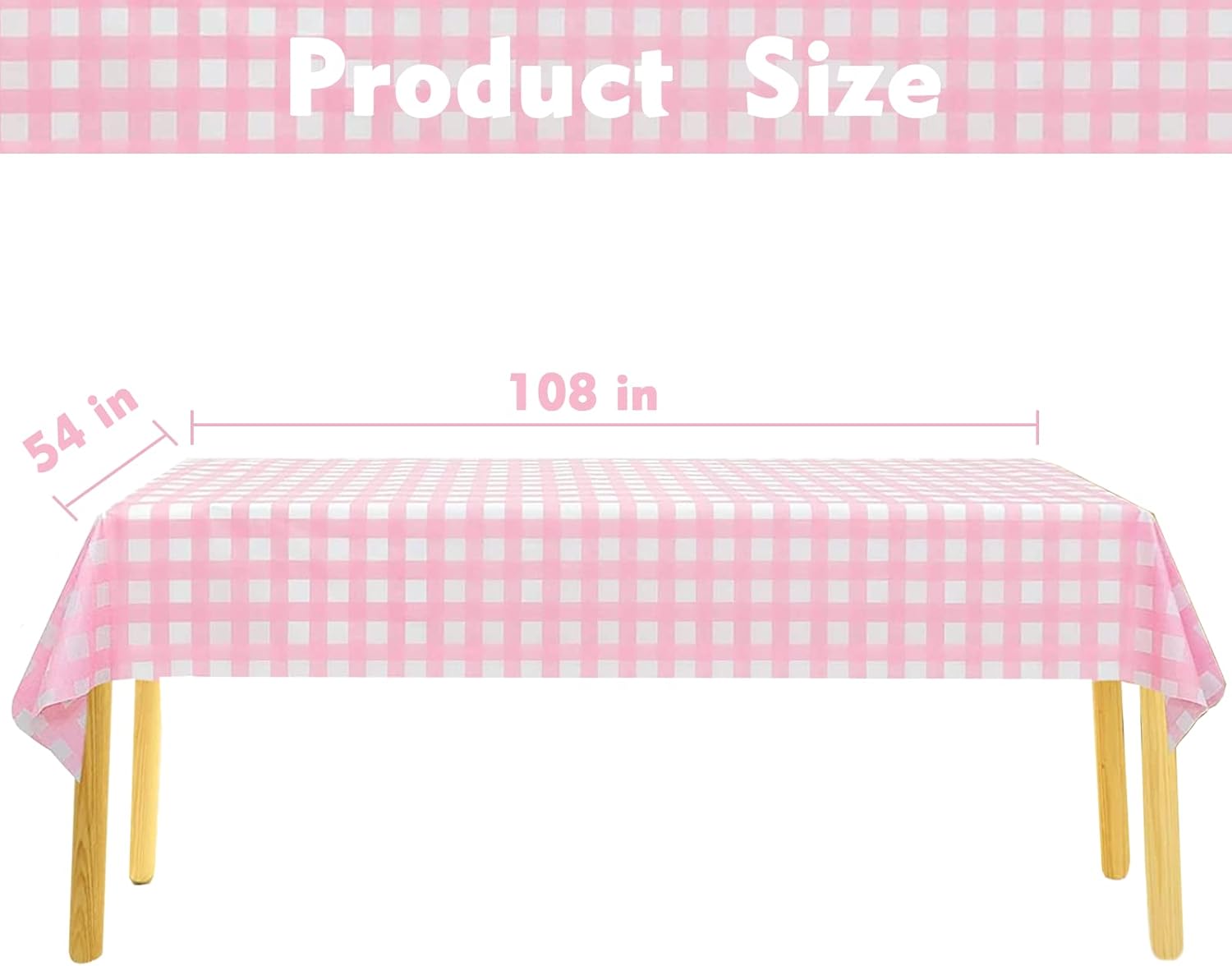 Kesfey 3 Packs Pink Gingham Tablecloth Pink and White Checkered Tablecloths 54 x 108 Inches Disposable Plastic Gingham Tablecovers Waterproof Rectangle Picnic Table Covers for Birthday Party Supplies