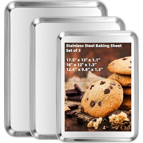 Nordic Ware Naturals 3 Piece Set - USA Made Aluminum Commercial Quality Sheet Pan for Baking or Roasting, Encapsulated Galvanized Steel Rim Prevents Warping; Half Sheet, Jelly Roll and Quarter Sheet