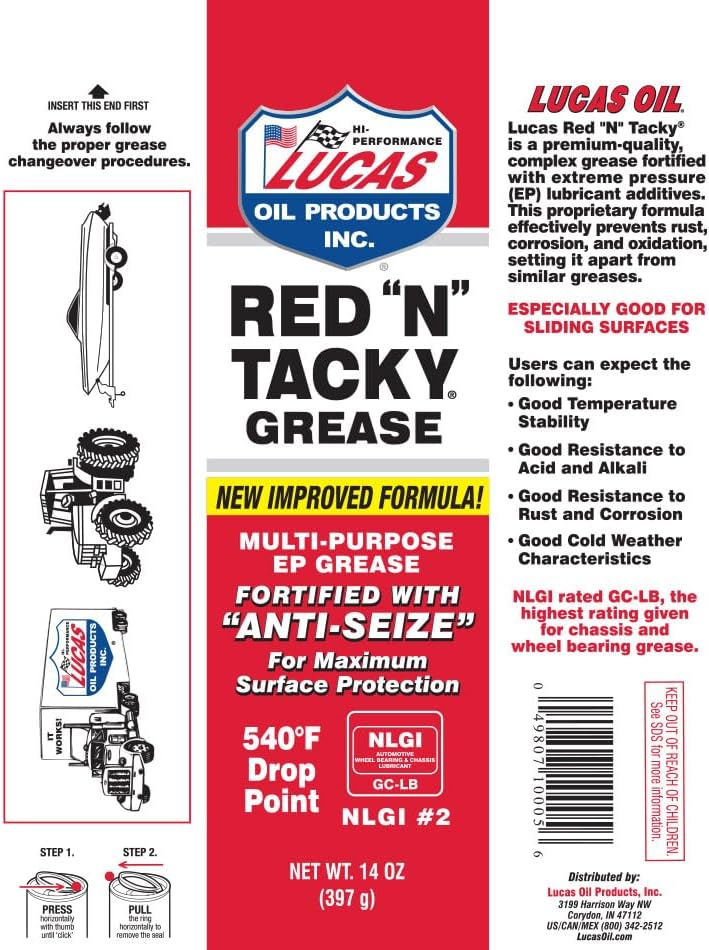 Lucas Oil 10005 Red 'N' Tacky Grease - 14 Ounce