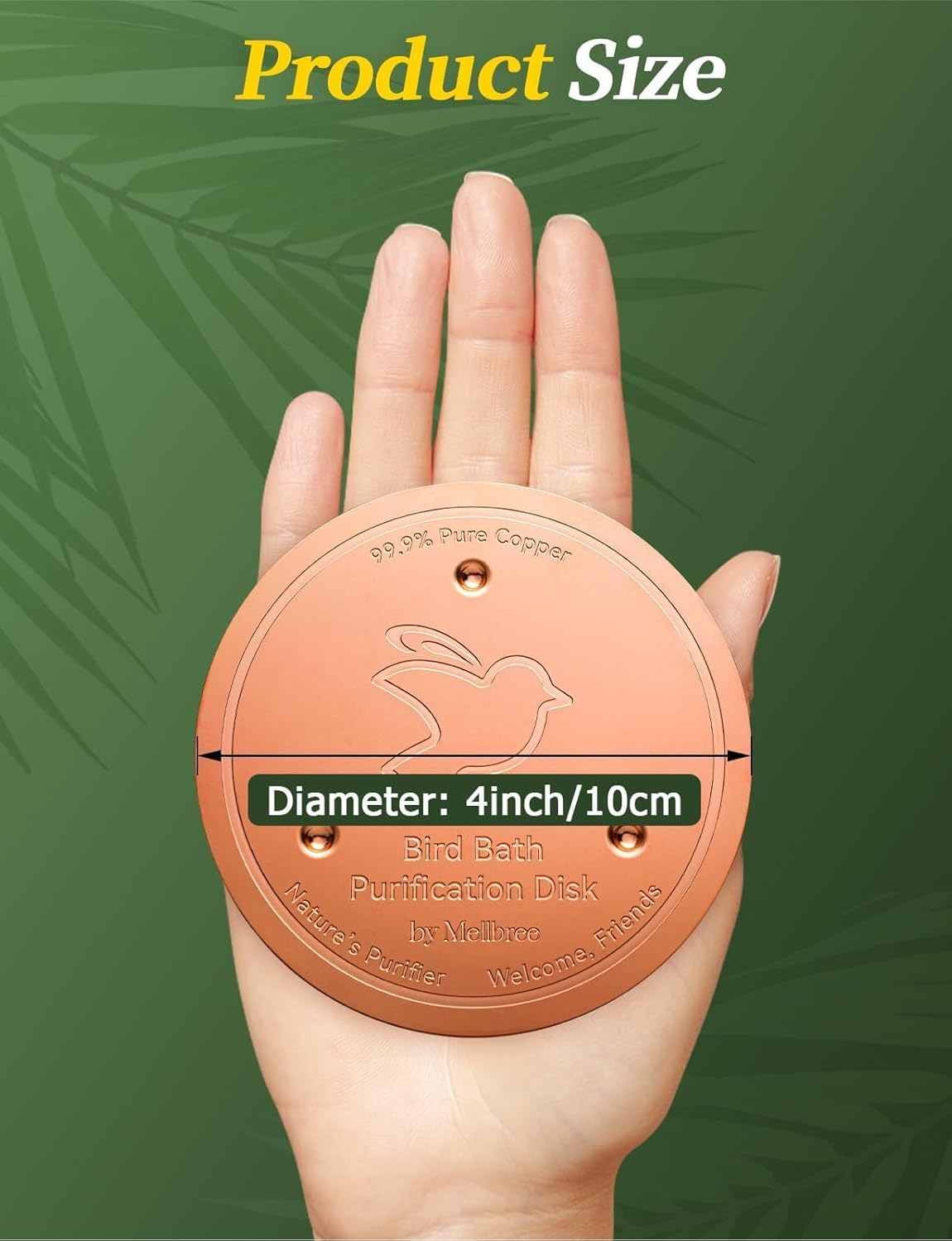 Mellbree Bird Bath Copper Disk, 0.6mm Reinforced 99.99% Pure Copper Cleaning Disk for Physical Safe Clean Water All-Season, Universal Fit for Outdoor Birdbaths, Bowl, Bird Bath Solar
