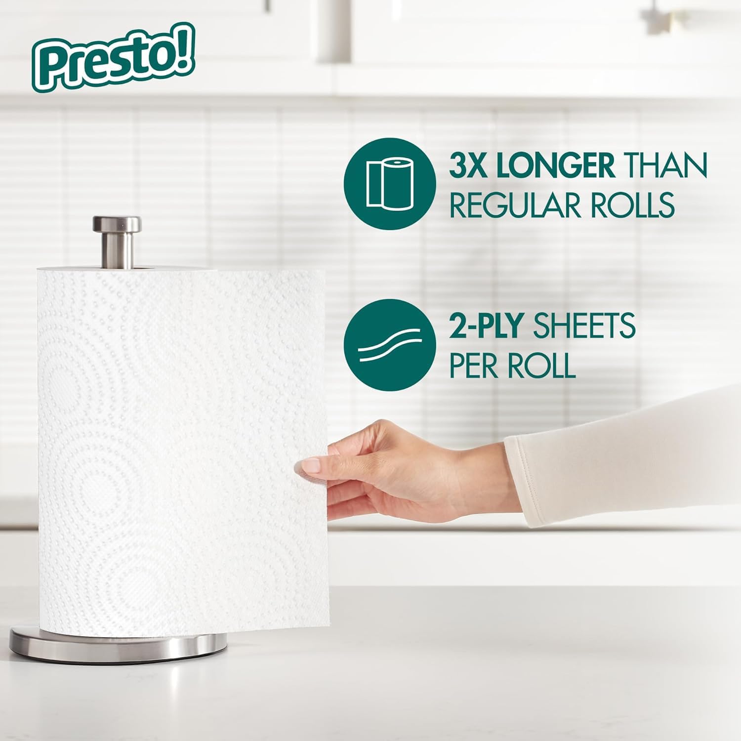 Amazon Brand - Presto! Ultra-Strong Premium Paper Towels, 158 Sheet Huge roll - Flex-a-Size, 6 Rolls, Equivalent to 19 Regular Rolls, White