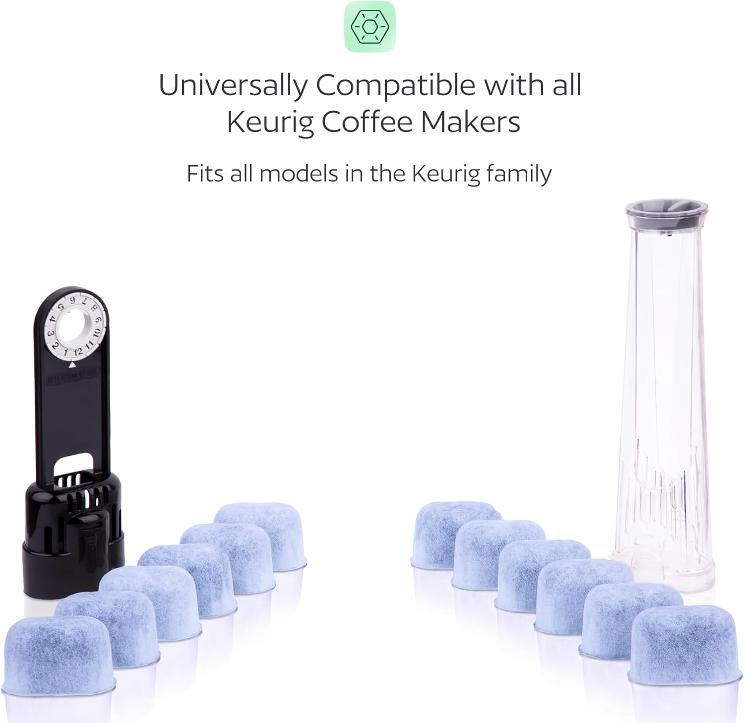 Keurig Filter Replacement - 12 Water Filters for Keurig K-Mini, K-Supreme, K-Slim, K-Express, K-Classic, K-Duo, K-Duo Hot & Iced, K-Elite, K-Select, K-Cafe, K-Compact, 2.0 and 1.0 Brewers