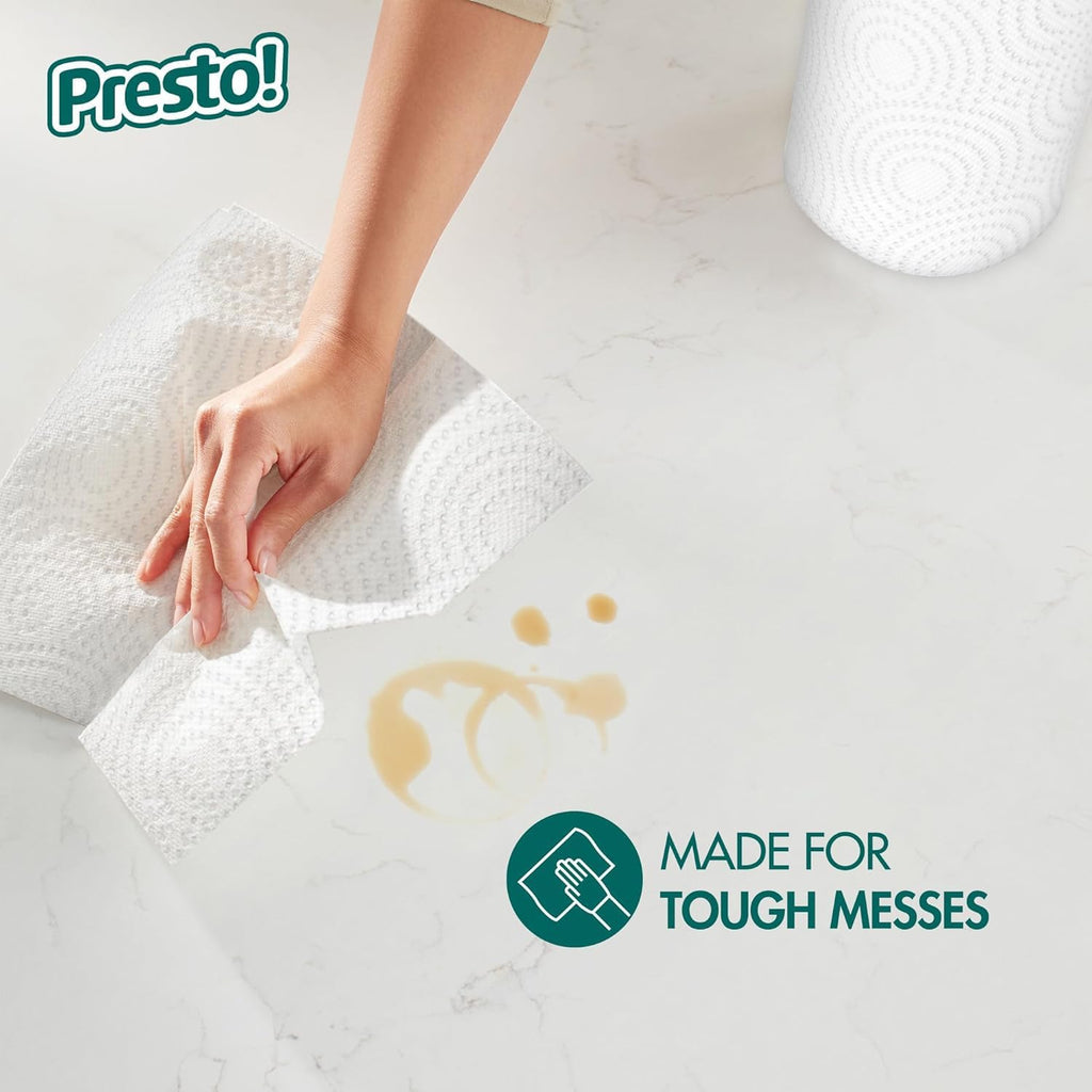Amazon Brand - Presto! Ultra-Strong Premium Paper Towels, 158 Sheet Huge roll - Flex-a-Size, 6 Rolls, Equivalent to 19 Regular Rolls, White