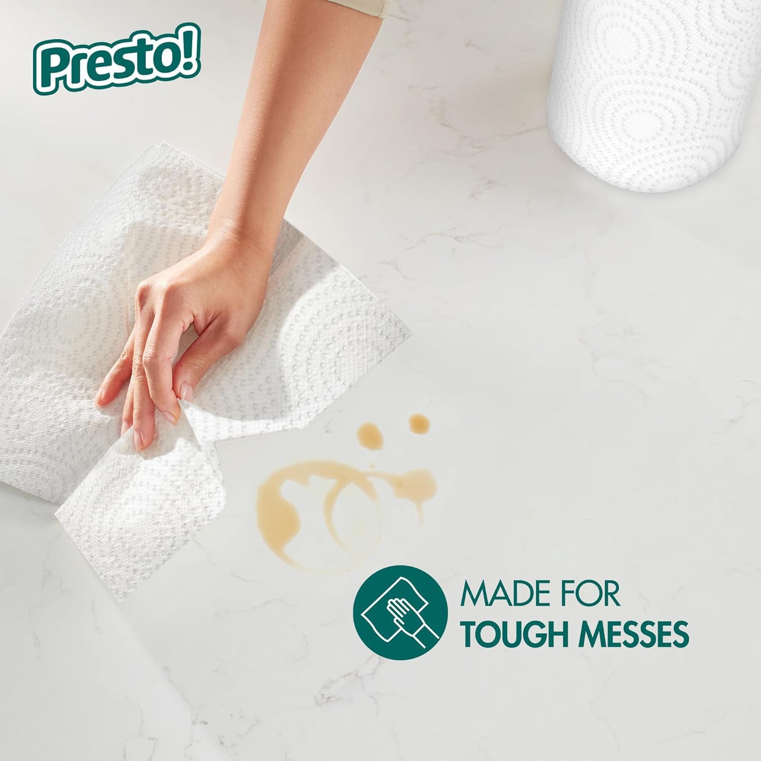 Amazon Brand - Presto! Ultra-Strong Premium Paper Towels, 158 Sheet Huge roll - Flex-a-Size, 6 Rolls, Equivalent to 19 Regular Rolls, White