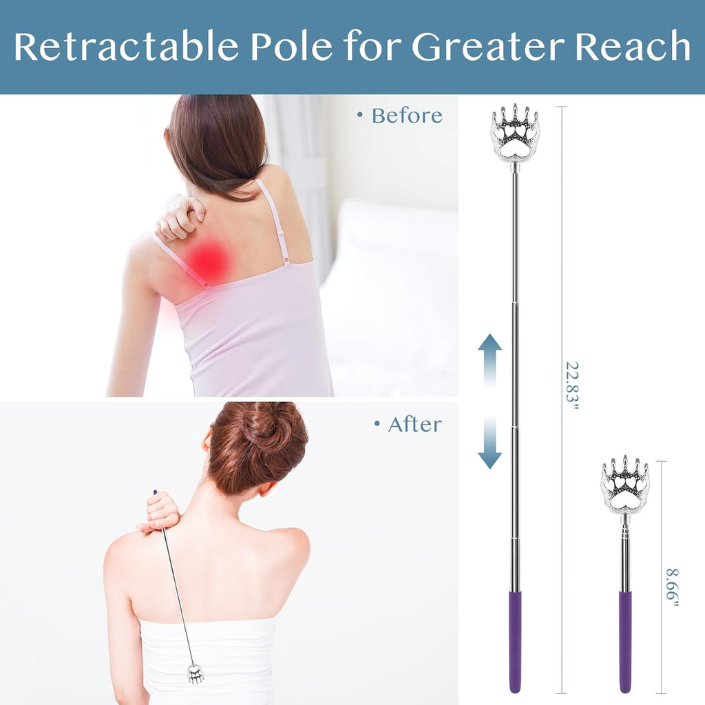 Plazuria (4-Pack) Extendable Back Scratchers - Metal Claws with Telescopic Rubber Handles - Stocking Stuffers for Men, Women, Kids