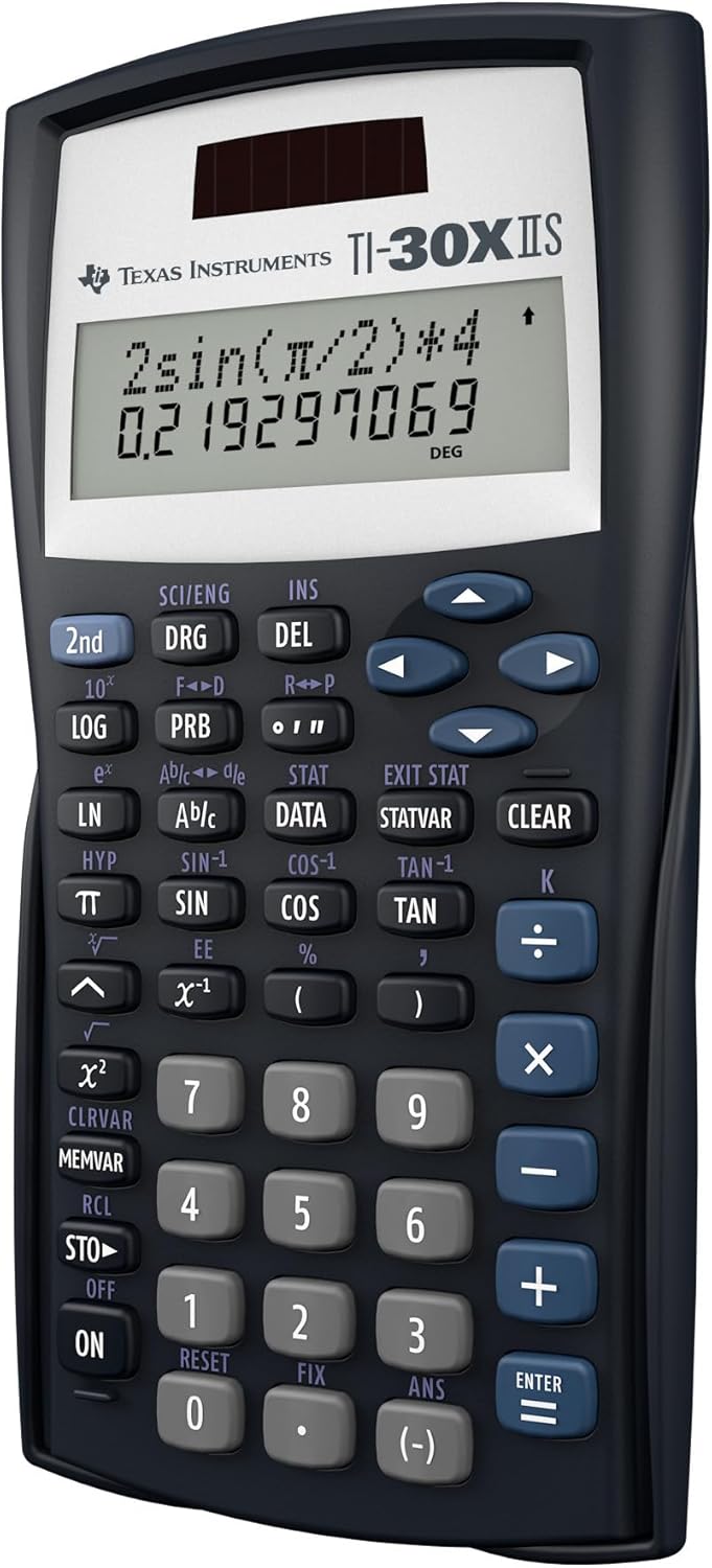Texas Instruments TI-30XIIS Scientific Calculator, Black with Blue Accents (30XIIS/TBL/1L1/BK)