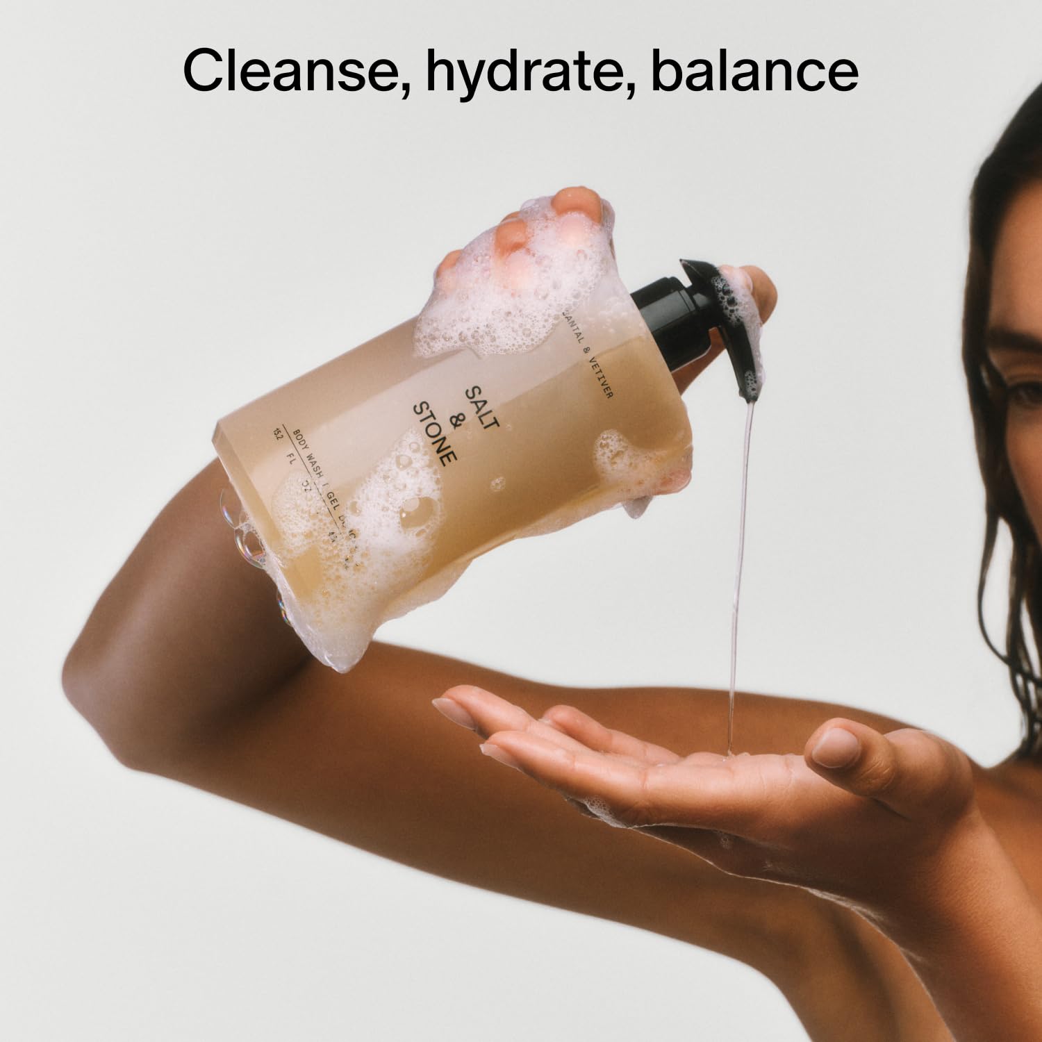 Salt & Stone Body Wash with Antioxidants for Deep Moisture | For Women & Men, Sulfate, Paraben, & Dye Free, Leaving Skin Soft and Hydrated | Santal & Vetiver 15.2 fl oz