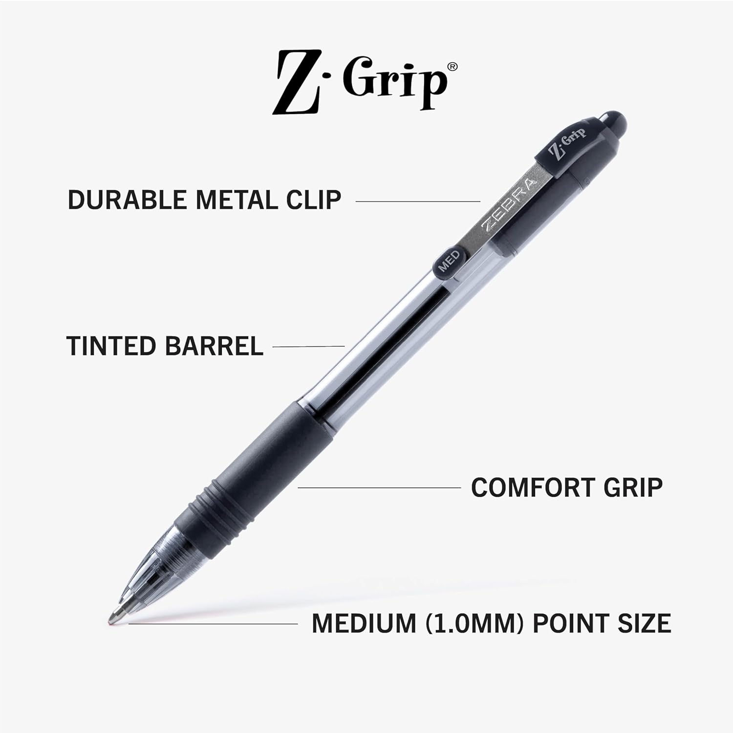 Zebra Pen Z-Grip Retractable Ballpoint Pen, Smooth-Flowing Black Ink, 1.0mm Medium Point, School & Office Supplies, Ideal for Note-Taking, Journal and Planner Use, 18-Pack (22218)