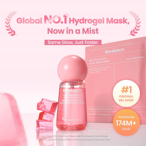 BIODANCE Collagen Peptides Jelly Serum Mist, Hydrating Face Mist, Plumping, Anti-Aging Face Spray, Sprayable Hydrogel, Travel Essentials & Self Care Gifts for Women, Korean Skin Care | 1.69 fl.oz