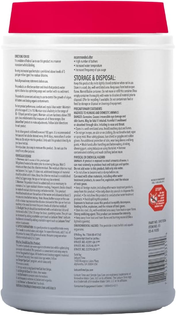 Leisure Time E5 Spa 56 Chlorinating Granules for Spas and Hot Tubs - Maintains Clean, Clear, Sanitized Water, 5 lbs