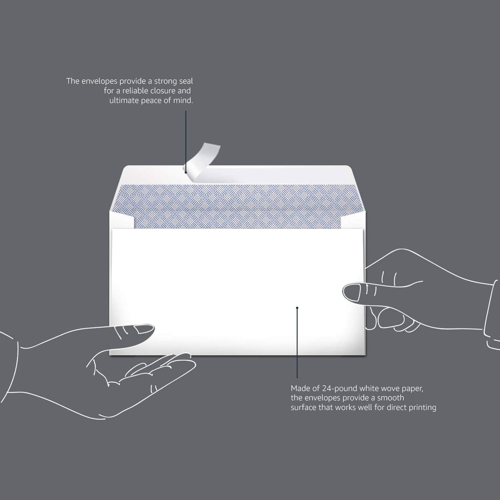 Amazon Basics #6 3/4 Security-Tinted Self-Seal Envelopes for Home & Office, White, 100-Pack
