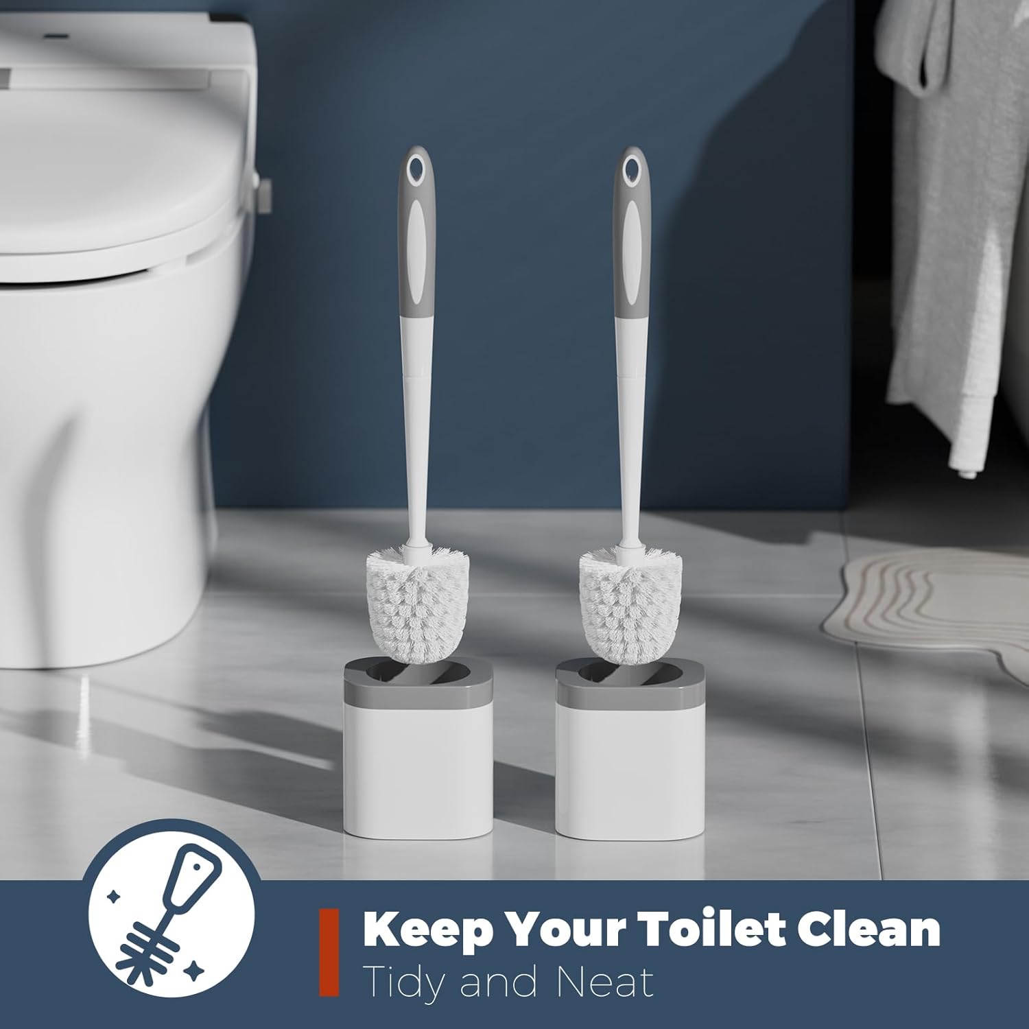 Holaloha Toilet Brush, 2 Pack Toilet Brush and Holder Set Bathroom Accessories, Toilet Bowl Brush and Holder for Bathroom, White