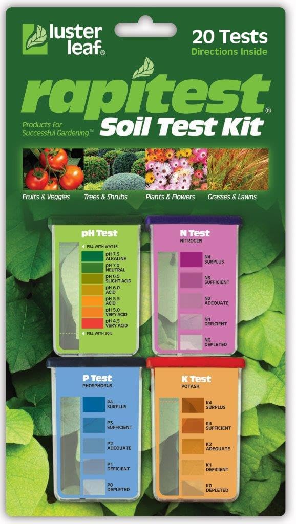 Rapitest Soil Test Kit for Gardens, Vegetables, Flowers and Lawns. USA designed and assembled soil tester completely, quickly and accurately measures/analyzes soil pH acidity and garden nutrients.
