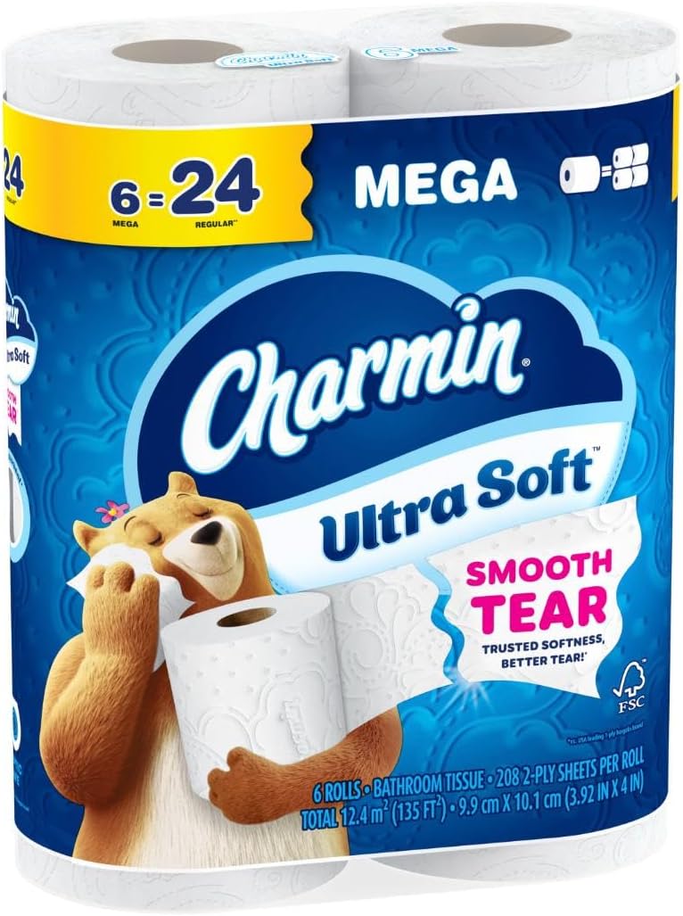 Charmin Ultra Soft Toilet Paper, 6 Mega Rolls = 24 Regular Rolls