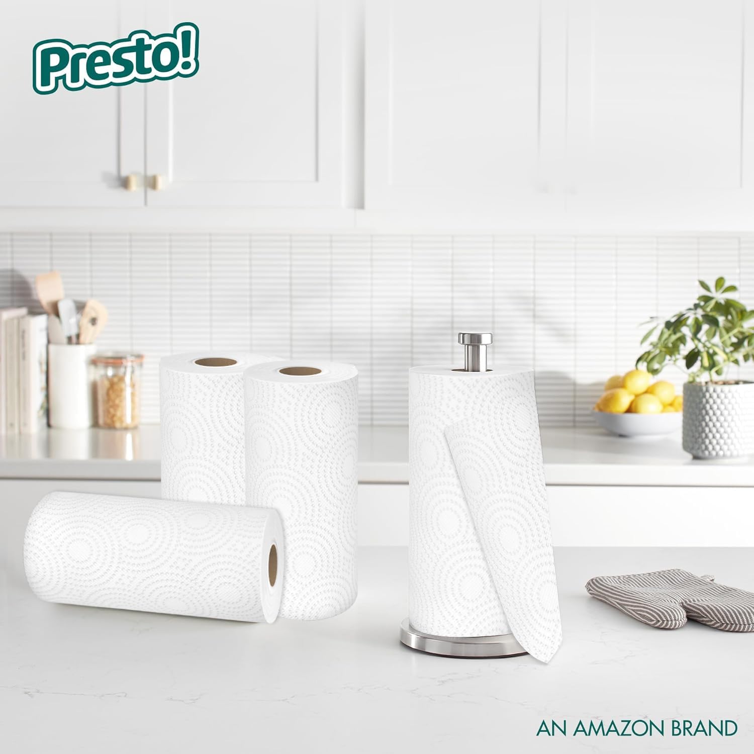 Amazon Brand - Presto! Ultra-Strong Premium Paper Towels, 158 Sheet Huge roll - Flex-a-Size, 6 Rolls, Equivalent to 19 Regular Rolls, White