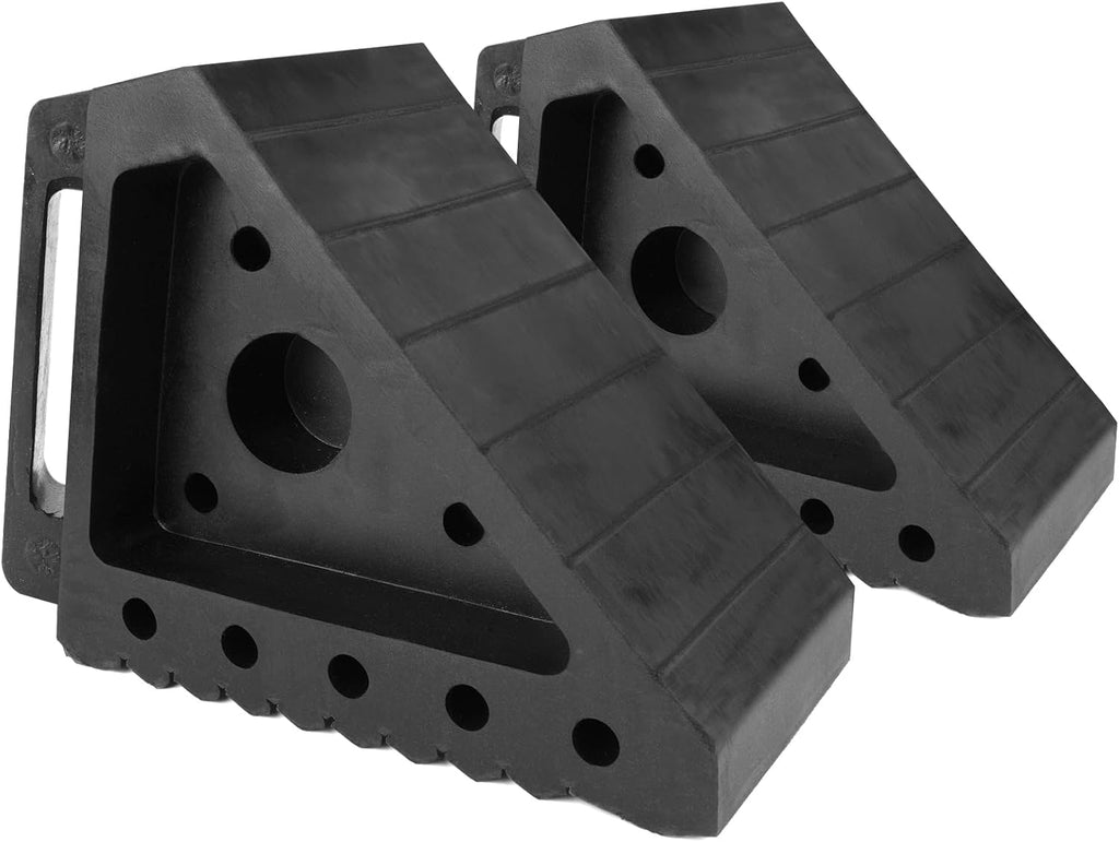 MaxxHaul Solid Rubber Wheel Chock 2-Pack | 8" x 4" x 6" Heavy-Duty Tire Stop | Non-Slip Traction Pads | Built-In Handle | All-Weather Vehicle Safety Block (70472)