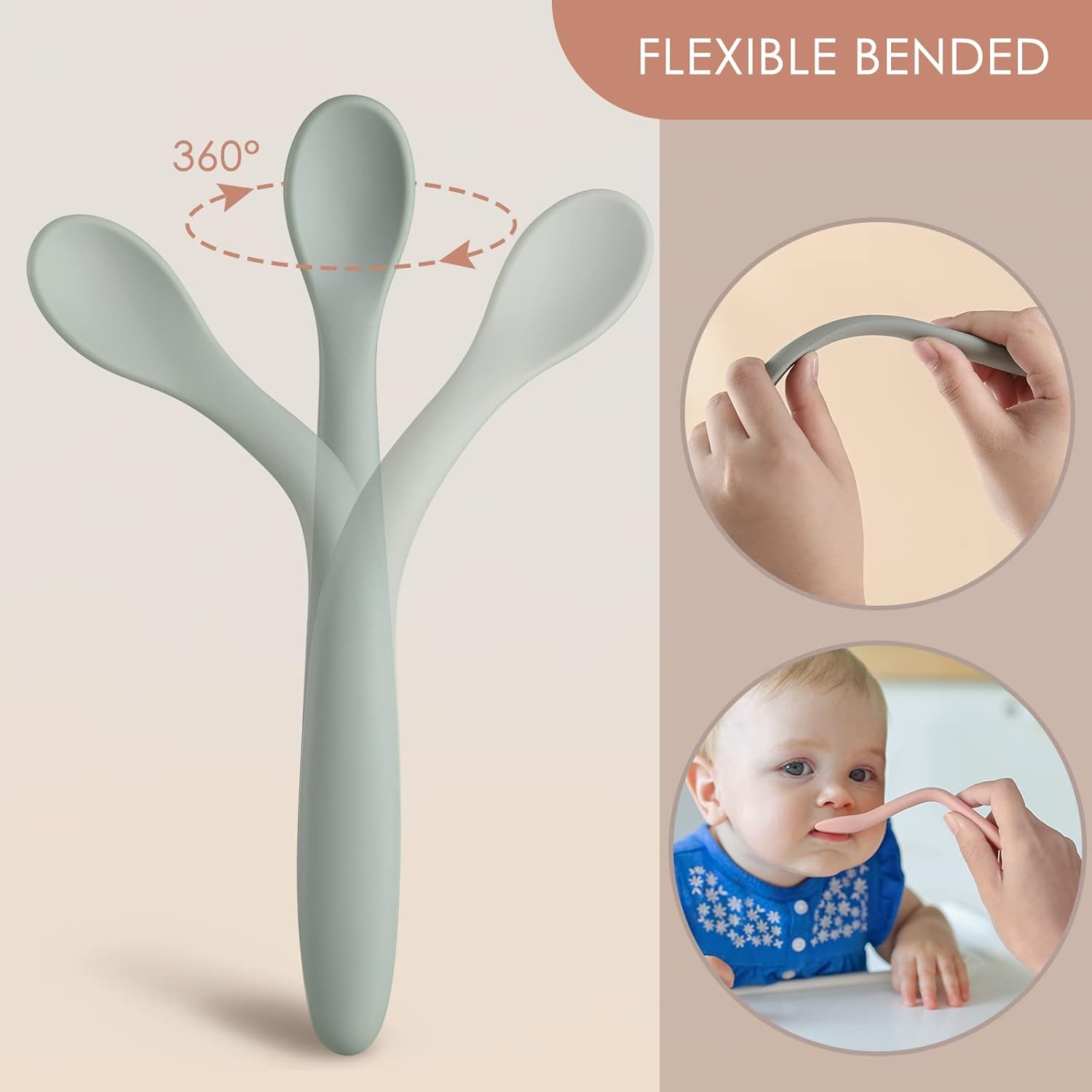 6-Piece Silicone Baby Feeding Spoons, First Stage Infant Spoons, Soft-Tip Easy on Gums I Baby Training Spoon | Infant Utensils Feeding Supplies, Dishwasher...