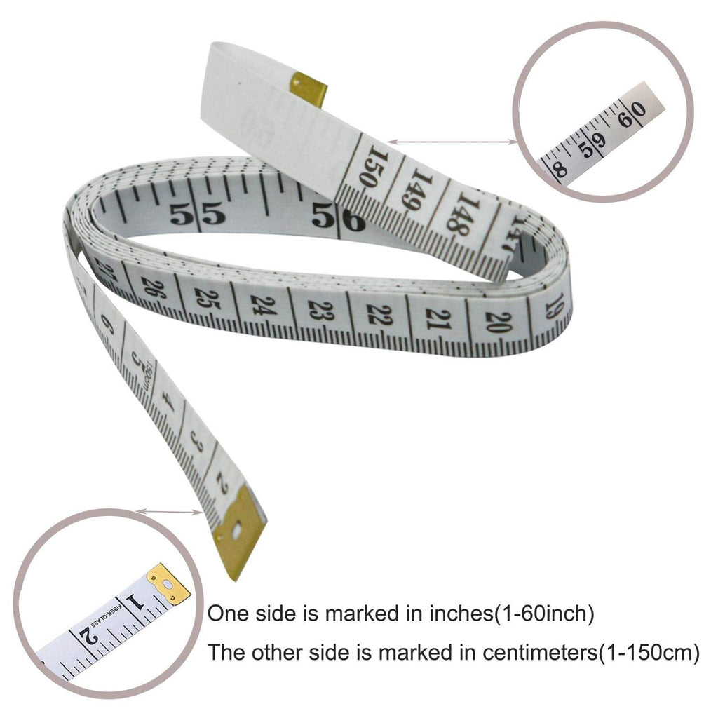 GDMINLO Soft Tape Measure Double Scale Body Sewing Flexible Tailor Craft Vinyl Ruler for Weight Loss Medical Body Measurement, Has Centimetre Scale on Reverse Side 60-inch（White）