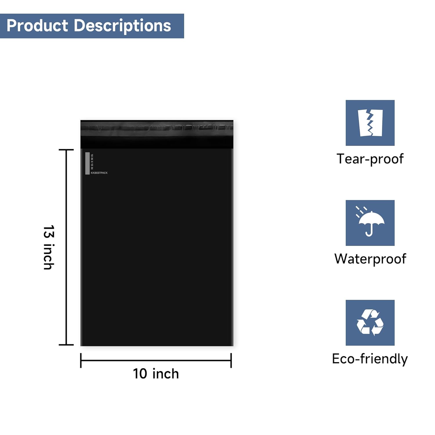 KKBESTPACK 100 Large Poly Mailers 10x13 Shipping Bags for Small Business – Self Sealing Package Envelopes (10 x 13 Pack of 100, Black)