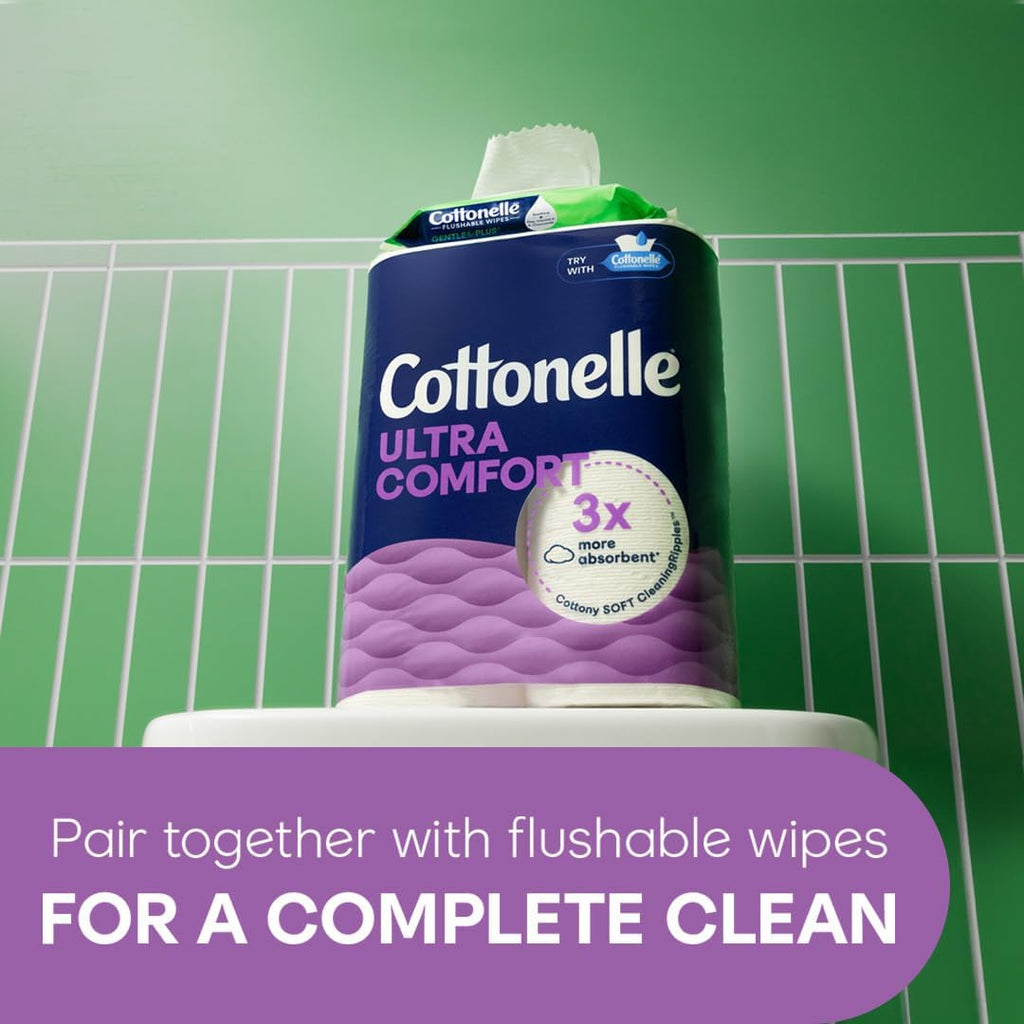 Cottonelle Ultra Comfort Toilet Paper with Cushiony CleaningRipples Texture, Strong Bath Tissue, 24 Family Mega Rolls = 108 Regular Rolls (4 Packs of 6)