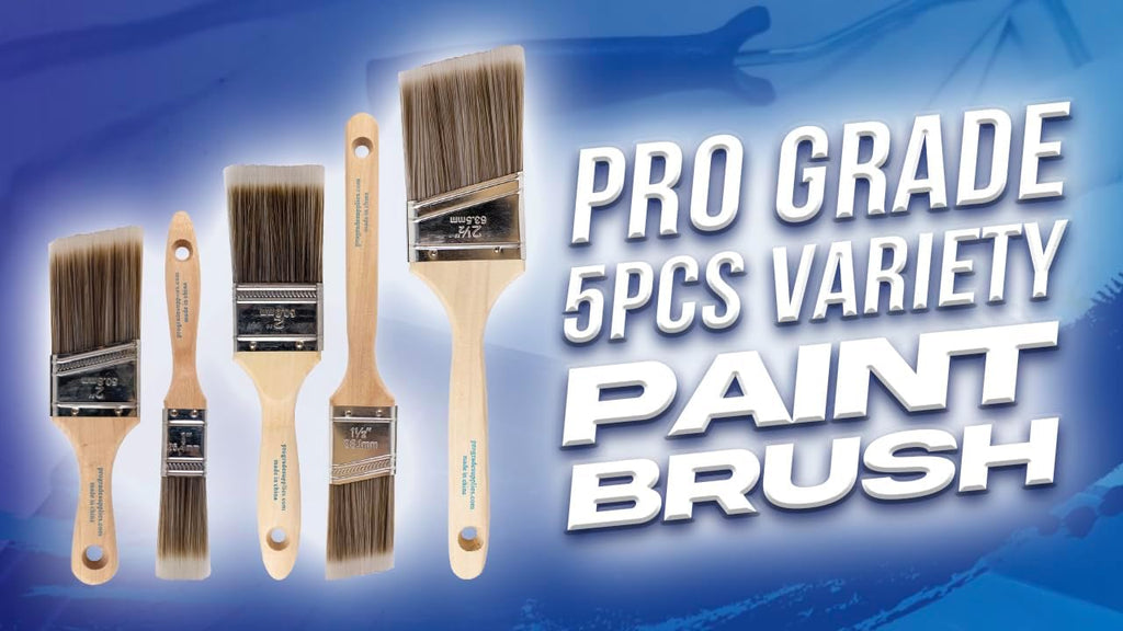 Pro Grade Paint Brushes, 5-Piece Paint Brush Set, Flat & Angle Brushes for Walls, Trim, Cabinets, Interior & Exterior Latex and Oil Paints, Stains