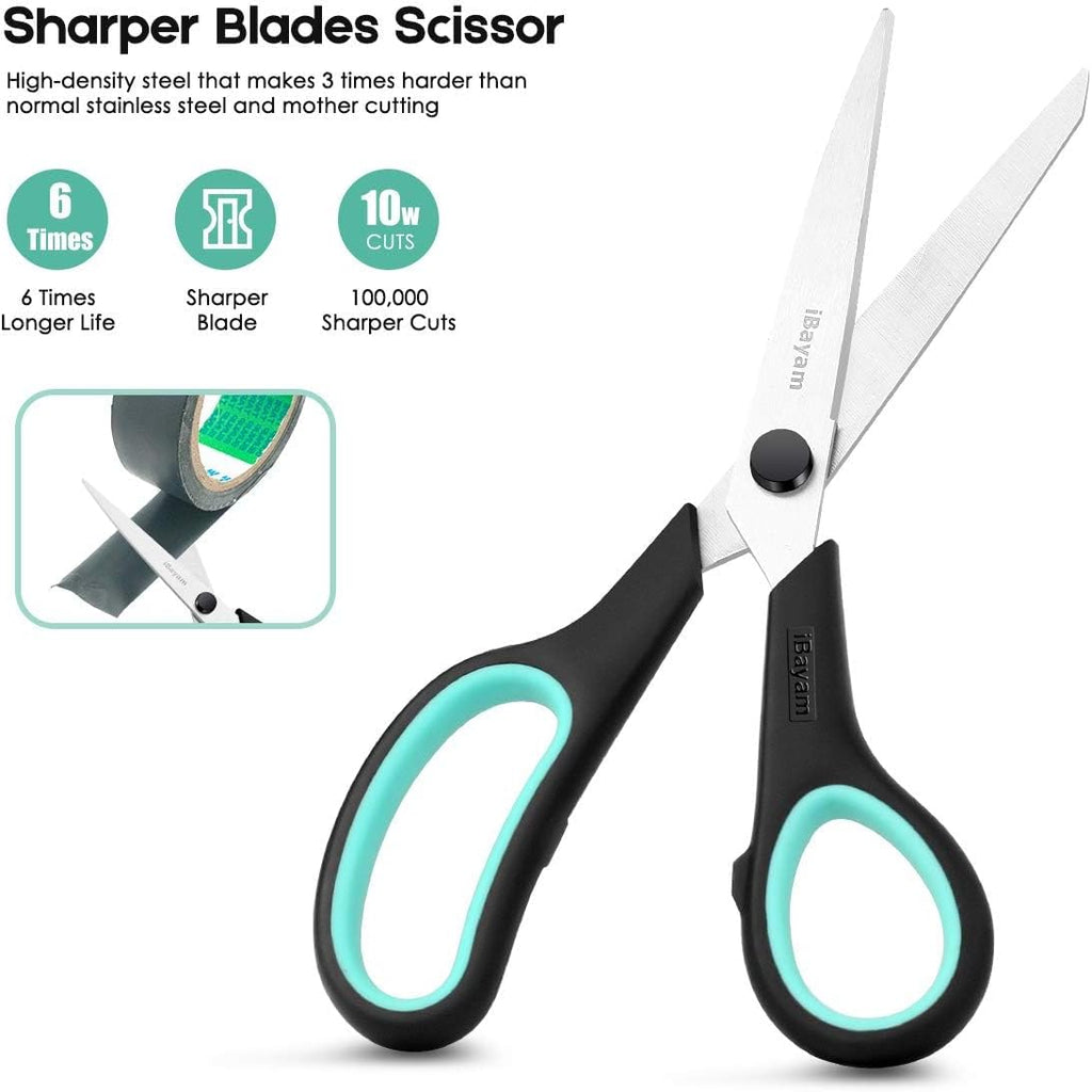 iBayam 3-Pack 8" Heavy Duty Scissors with Ultra Sharp Blades and Comfort Grip Handles - For Office, Home, School, Sewing, and Crafts