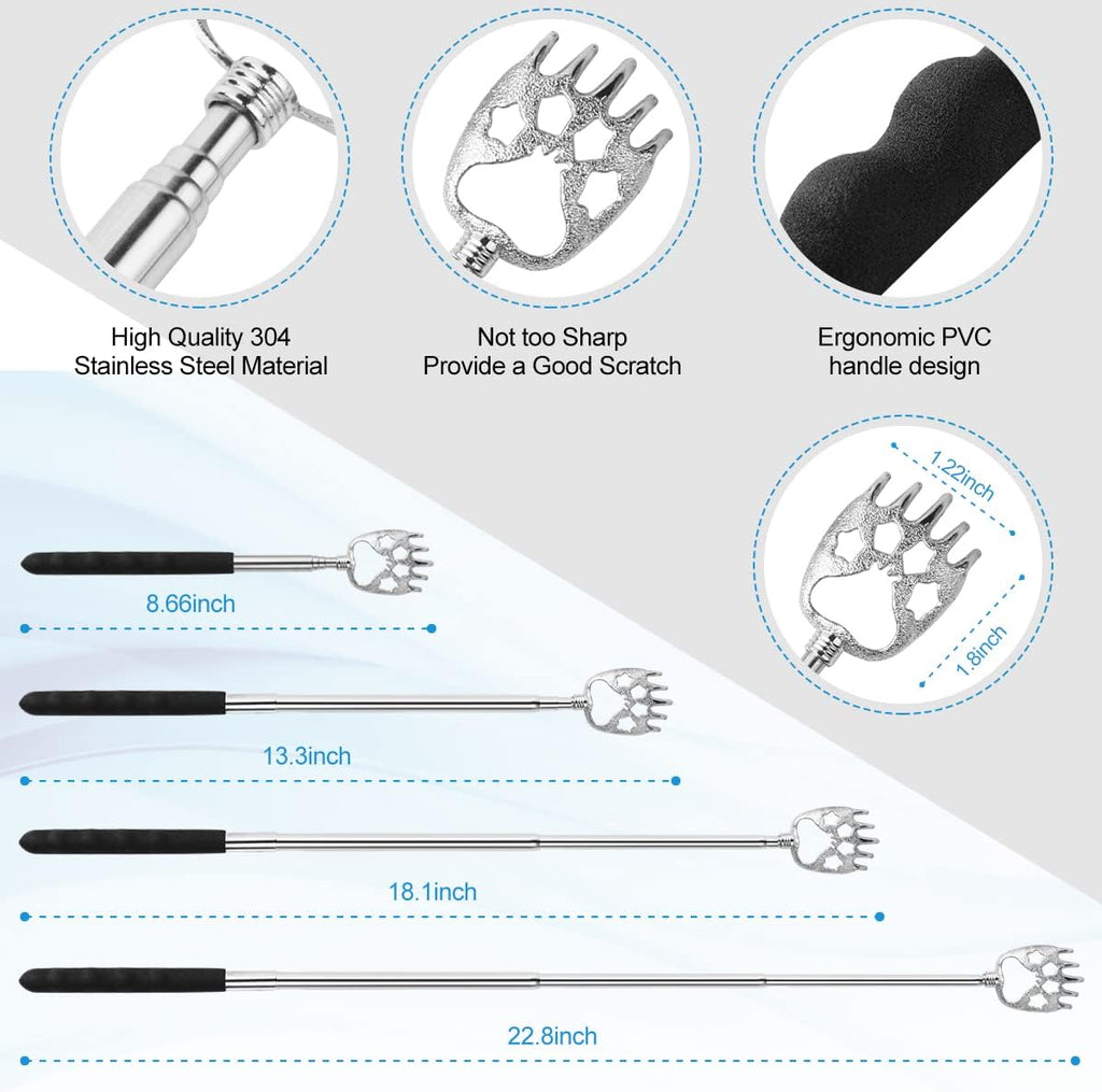 Yeipis 3 Pack Different Back Scratcher Metal Portable Telescoping with Rubber Handles, Extendable Back Massager Tool with Beautiful Box, Stocking Stuffers for Men Women Christmas Presents(Black)