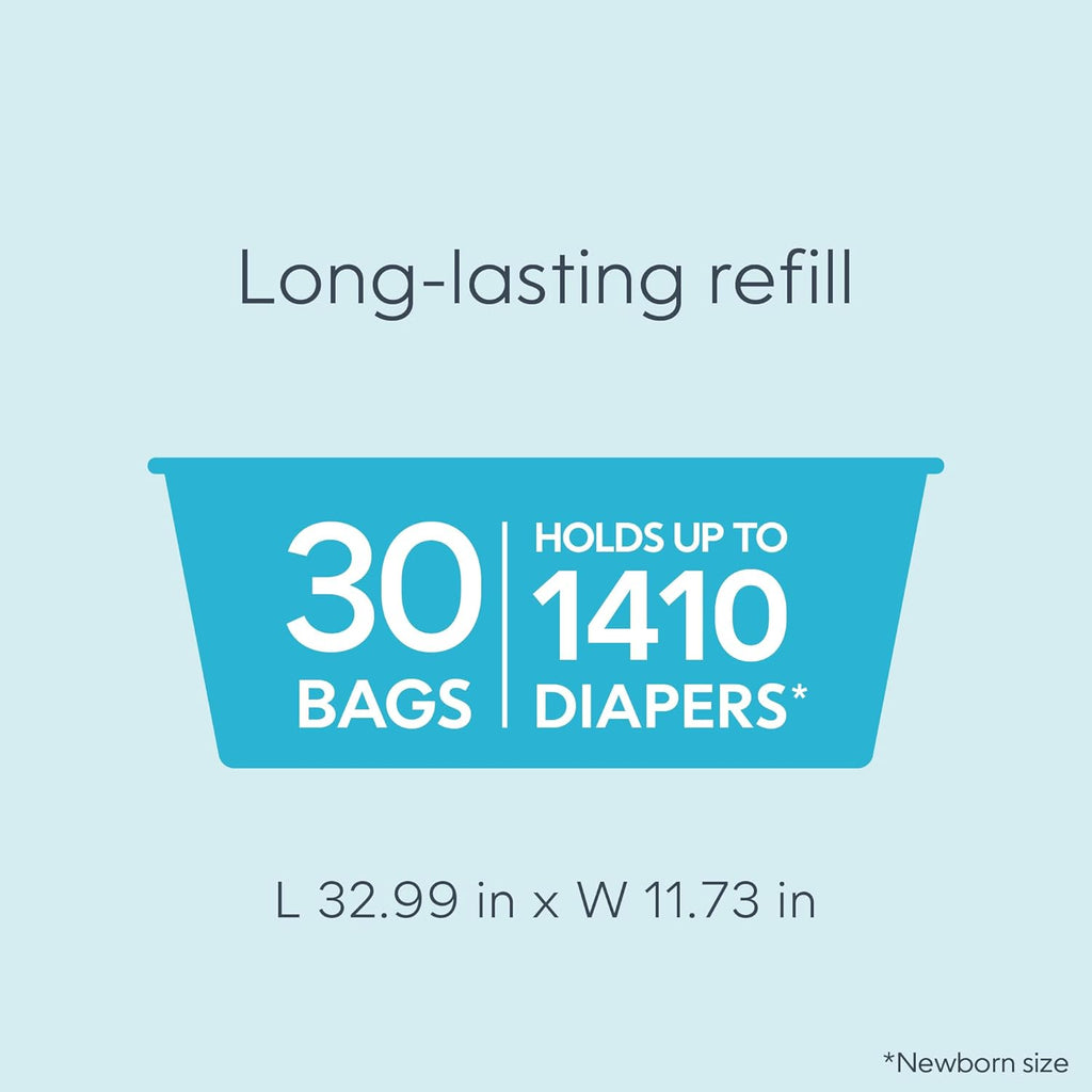 Diaper Genie Easy Roll Refill | 30 Bags Per Refill | Holds Up to 1410 Newborn Diapers | Odor Control | Diaper Pail Refill Bags | Fits Diaper Genie Signature & Platinum Pails