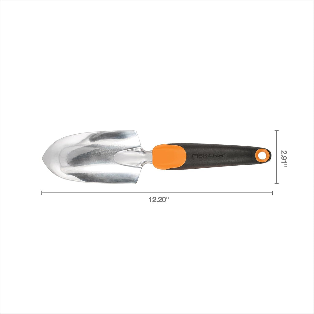Fiskars Trowel, Heavy Duty Gardening Hand Tool with Hang Hole, For Digging and Planting, Rust Resistant Cast Aluminum, Ergonomic Handle and Comfort Grip, Gardening Tools for Yard
