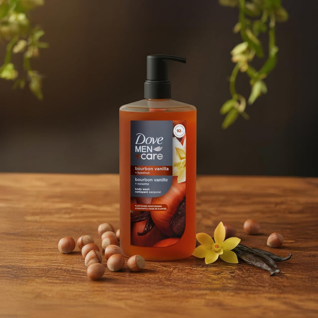DOVE MEN Moisturizing Body Wash | #1 Dermatologist Body Wash for Men, Sulfate Free, Paraben Free, & Dye Free | Bourbon Vanilla + Hazelnut, 26oz