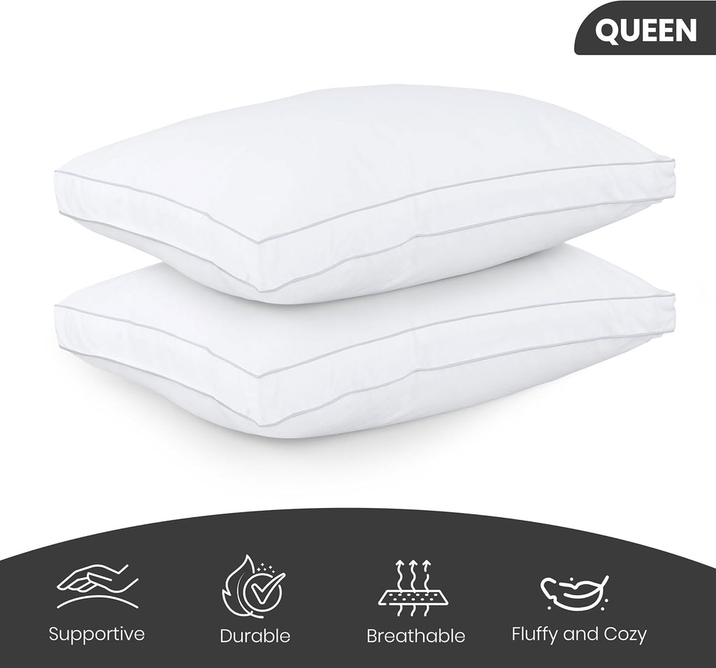 Utopia Bedding Bed Pillows for Sleeping Queen Size (White), Set of 2, Soft & Fluffy Pillow with Down Alternative Filling, Cooling, Hotel Quality, Gusseted Pillow for Back, Stomach or Side Sleepers