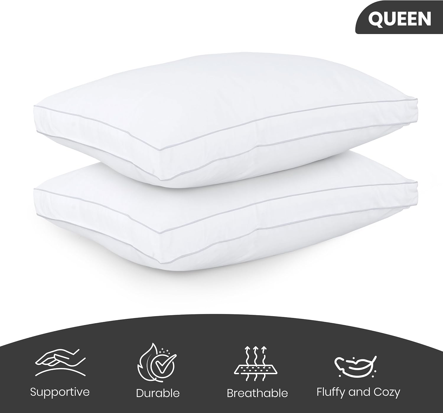 Utopia Bedding Bed Pillows for Sleeping Queen Size (White), Set of 2, Soft & Fluffy Pillow with Down Alternative Filling, Cooling, Hotel Quality, Gusseted Pillow for Back, Stomach or Side Sleepers