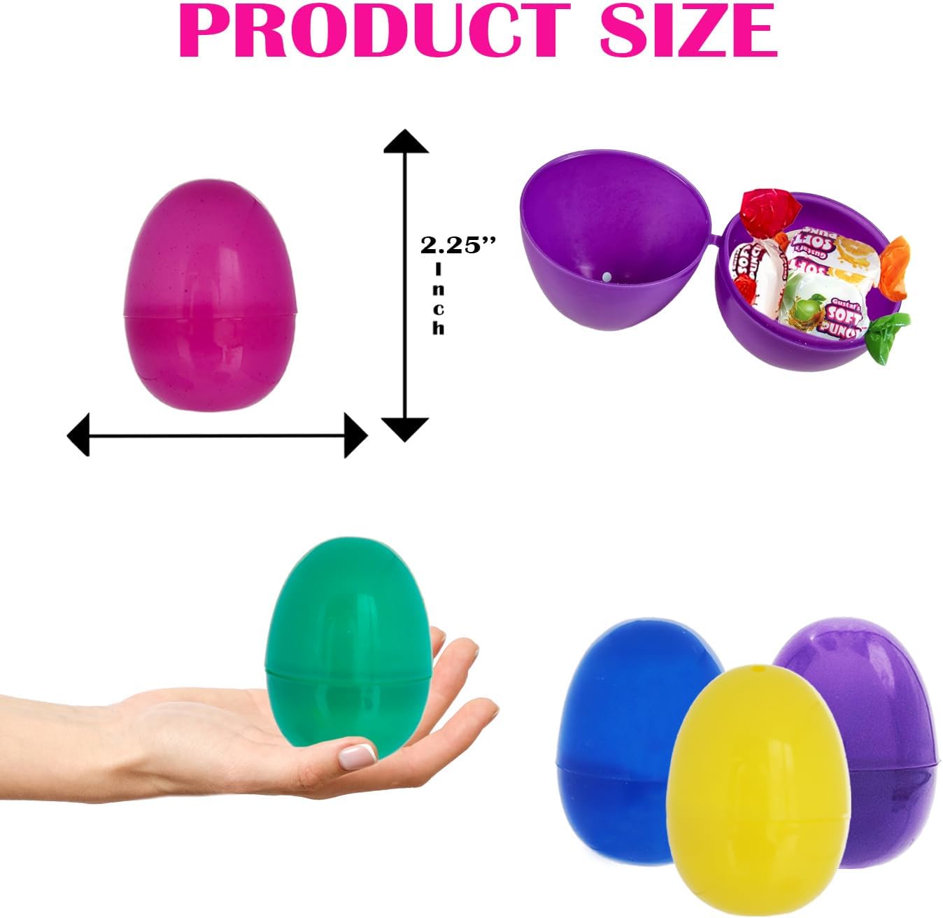 The Dreidel Company Fillable Easter Eggs 50-Pack with Hinge Bulk Colorful Bright Plastic Easter Eggs, Perfect for Easter Egg Hunt, Suprise Egg, Easter Hunt, 2.25" Assorted Colors (50-Pack)