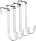 Mars-Rock Over the Door Hooks 4Pcs L=5.5" Fit 1 3/8" Door Steel with White Rubber Coating Hanging Towel Robe Clothing Hanger for Bathroom Room Wreath Ironing Board Holder Cute Thin Single Heavy Duty