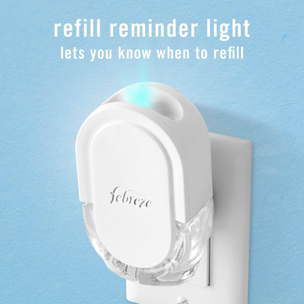 Febreze Plug-In Air Freshener, Odor-Fighting Scented Oil Starter Kit, Air Fresheners for Home and Bathroom and Kitchen, Long Lasting for Strong Odors, Downy April Fresh Scent, Warmer + 2 Refill