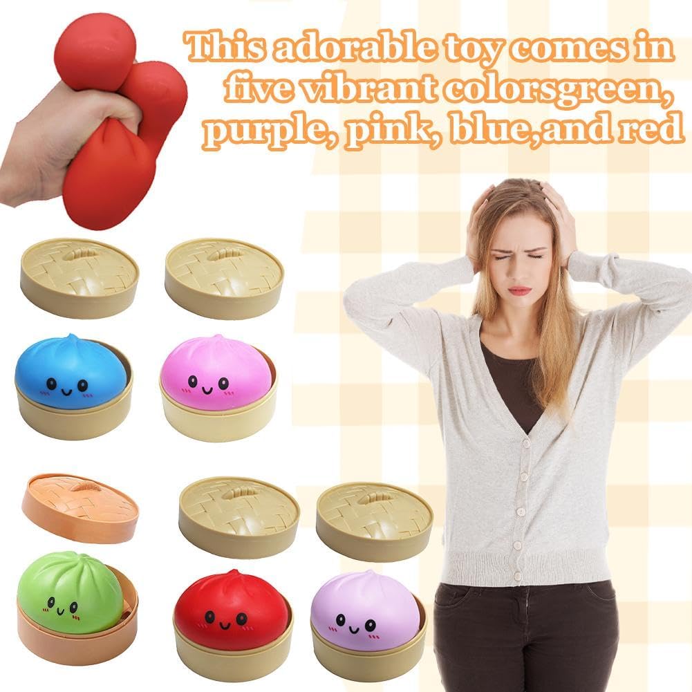 Dumpling Squishies, Glitter Dumpling Mystery Box, Colorful Dumplings Stress Balls Fidget Sensory Toy, Stocking Stuffers with Food Steamer Stretchy Desk Toys