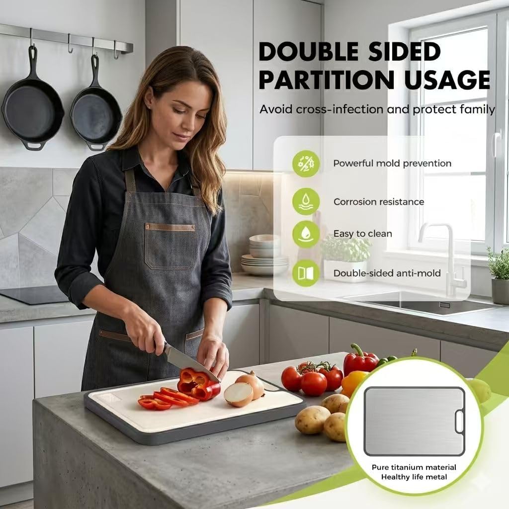 Sumzzz Titanium Cutting Board for Kitchen, Non Toxic 2-in-1 Cutting Board Double Sided Food Grade Pure Titanium, Knife Friendly Easy to Clean Large Size 15”×10.3”