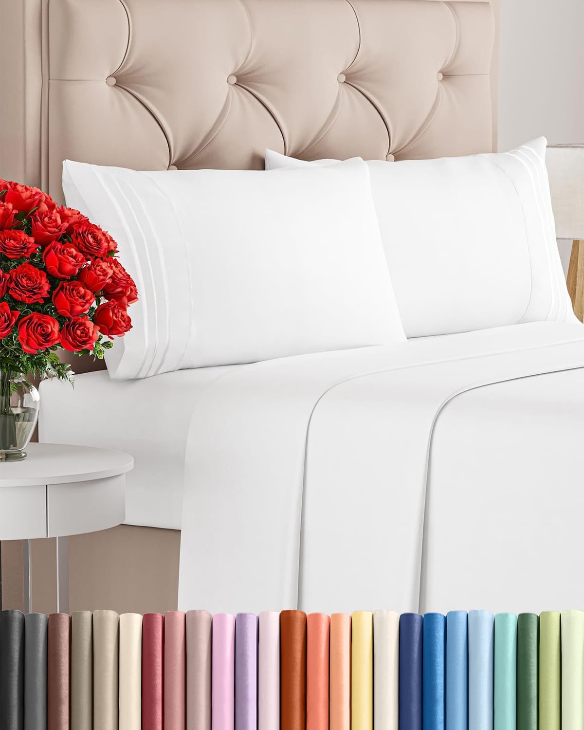 Queen Size 4 Piece Sheet Set - Comfy Breathable & Cooling Bed Sheets Set - Hotel Luxury Bedding for Women, Men, Kids, Teens, Boys & Girls - Deep Pockets, Ultra-Soft, Wrinkle Free - Oeko-Tex - White