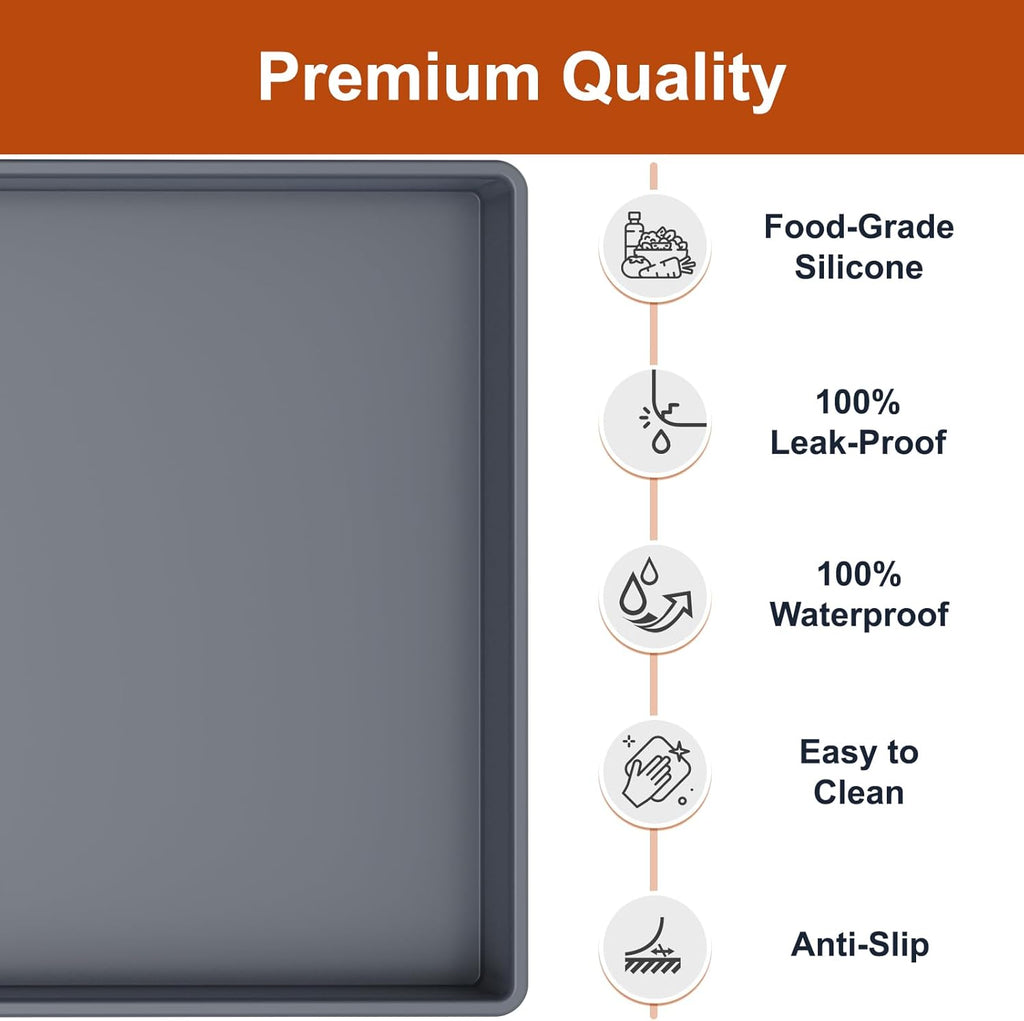 ukeetap Extra Thick Silicone Mat Waterproof with Raised Edge 19” x 12”, BPA Free Non-Slip Dog & Cat Food Mat, Feeding Mat for Food and Water Bowls, Spill Proof Mat to Protect Floors, Gray