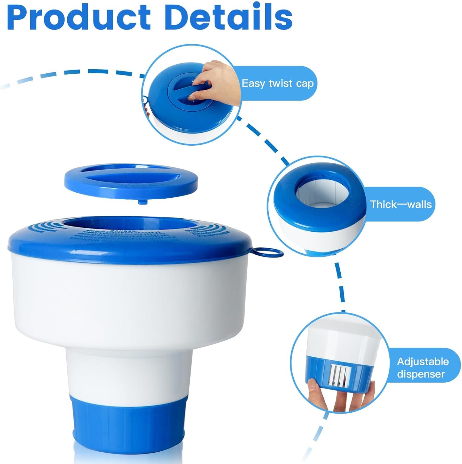 Pool Chlorine Floater for Pools Fits 3" Tablets,7" Diameter Chlorine Tablet Floater with Adjustable Flow Vents Balanced Chemical Dispenser for hot tub/Spa（Collapsible）