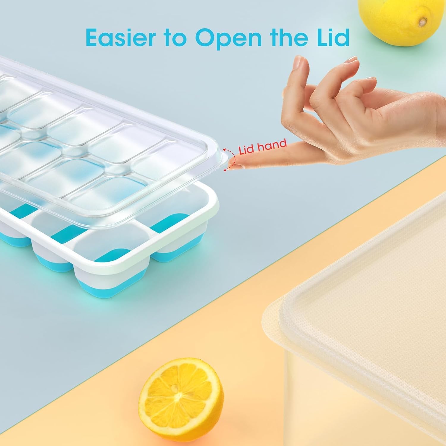 DOQAUS Ice Cube Tray with Lid and Bin - 4 Pack Silicone Ice Cube Trays for Freezer, Stackable Ice Bucket Kits with Storage Container & Scoop for Kitchen, RV, Cocktail, Coffee