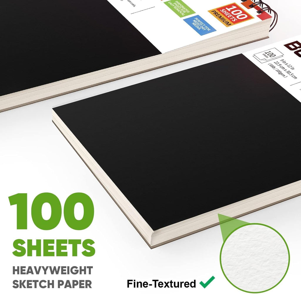 Soucolor 9" x 12" Sketch Book, 100 Sheets Top Spiral Bound Sketchbook with Acid-Free 68lb/100gsm Thick Drawing Paper, Art Sketch Pad for Kids, Adults & Artist, Professional Art Supplies for Beginners
