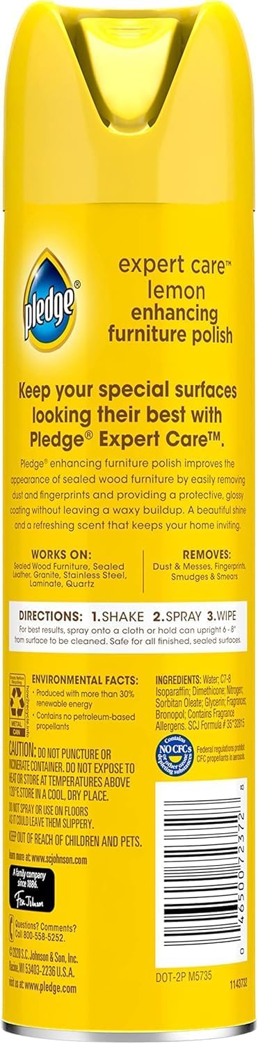 Pledge Enhancing Polish Spray, Wood Furniture & Stainless Steel Polish, Remove Dust and Fingerprints, Fast Shine and Protect, Prevent Scratches & Knicks - Lemon Scent, 9.7oz, Pack of 3