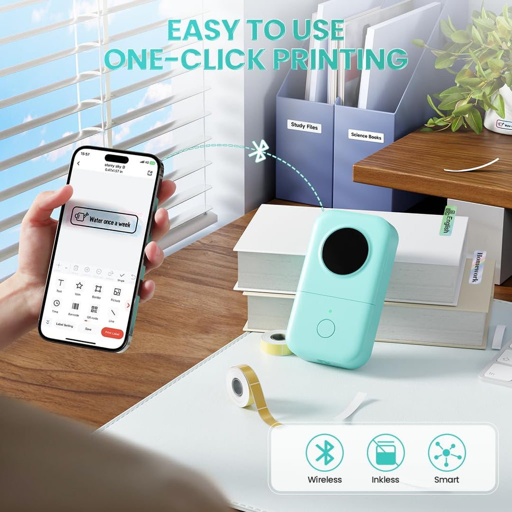 Phomemo Label Maker, D30 Portable Bluetooth Label Maker Machine with Tape, Small Mini Label Printer, Multiple Templates Fonts Icon Labeler for Home, School, Office