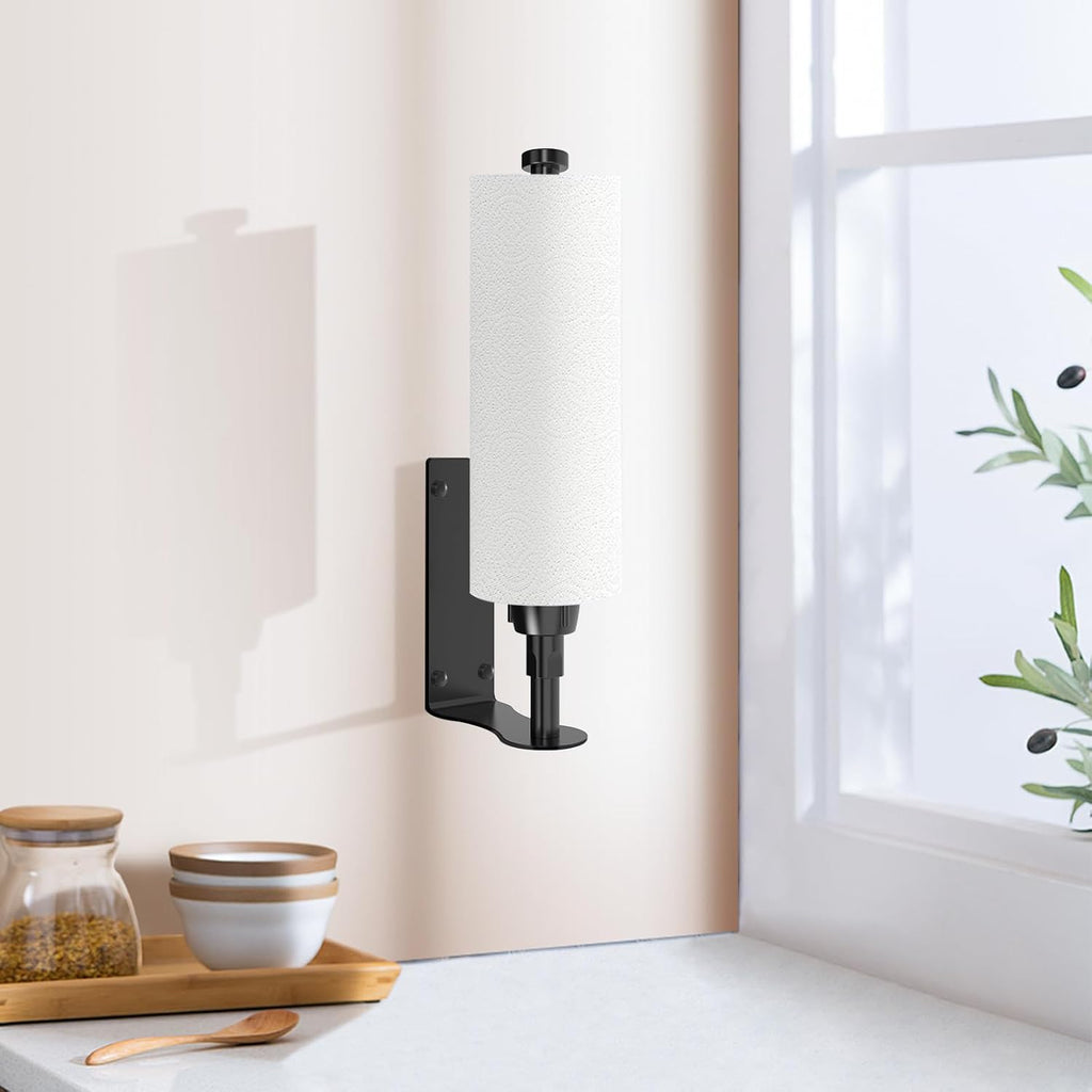 SetSail Paper Towel Holder, Single Hand Operable Paper Towel Holder Under Cabinet with Adjustable Damper, Easy Tear, Wall Mount, Self-Adhesive or Drilled for Kitchen Bathroom, Black