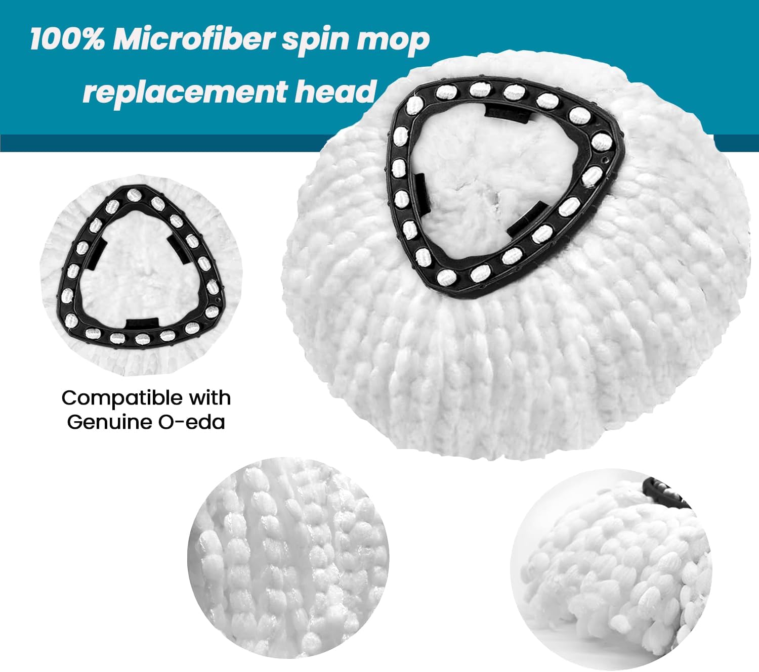 4 Pack Mop Head Replacement Compatible with O Cedar Triangle Swivel Mops,Spin Mop Replacement Head 100% Microfiber,Deep Cleaning,EPSUNORISE Compatible with O Cedar Mops(White)