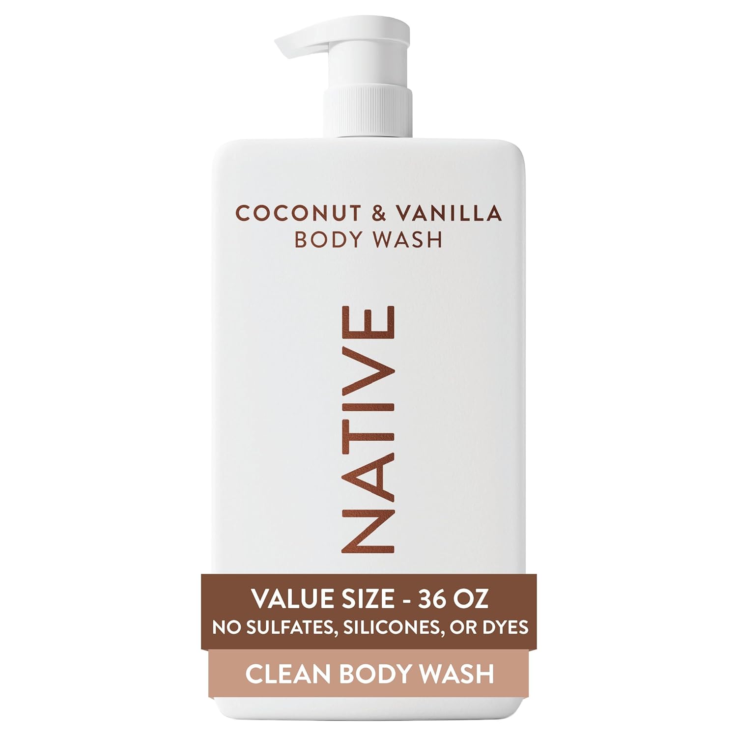 Native Body Wash for Women & Men, Coconut & Vanilla, 36 oz Pump Bottle, Sulfate-Free & Gentle for All Skin Types