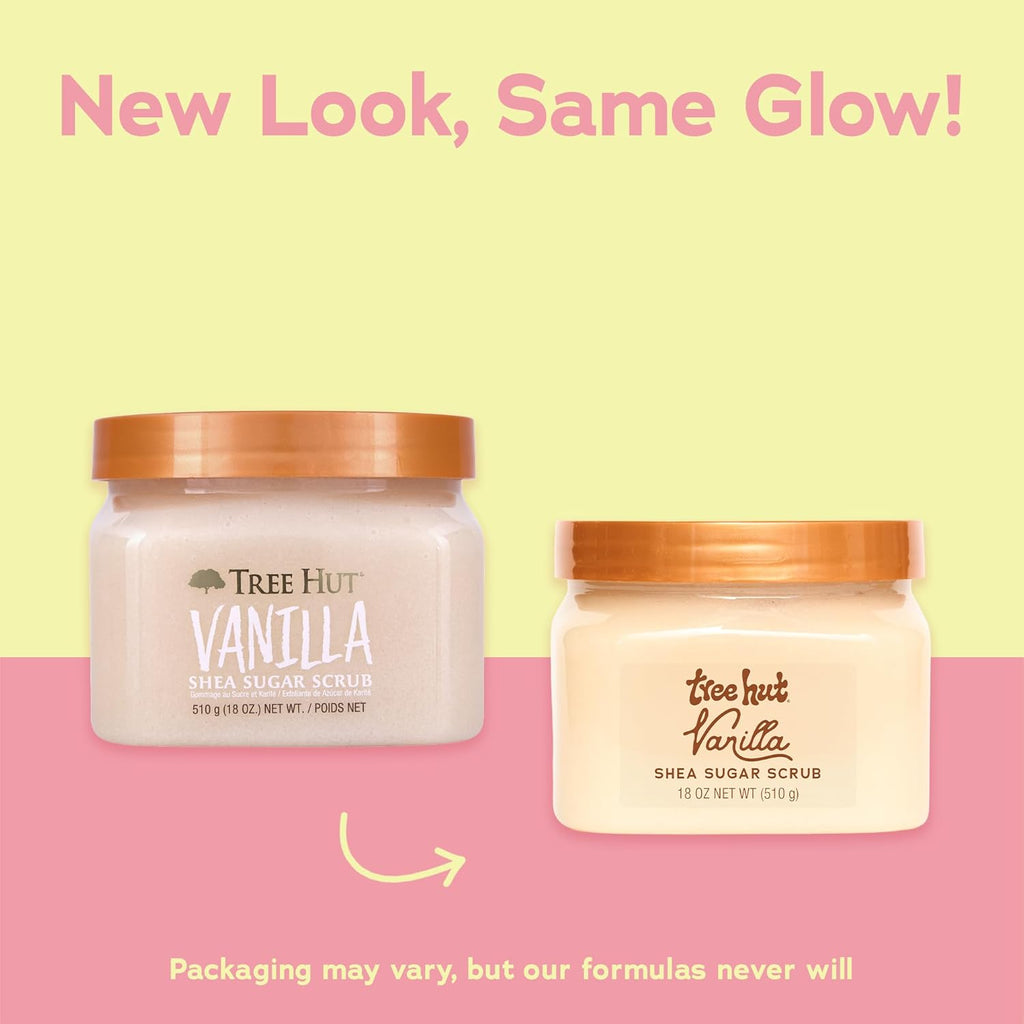 Tree Hut Vanilla Shea Sugar Scrub, Exfoliating & Hydrating Body Scrub with Shea Butter & Essential Oils, Smooth Skin, For All Skin Types, Vegan, 18 oz