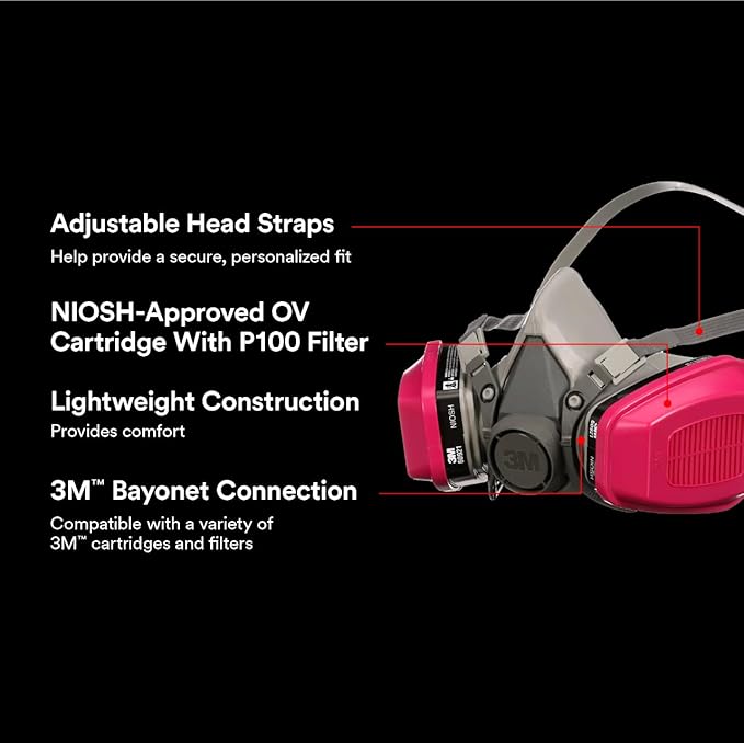 3M P100/OV Odor/Particulate Multi-Purpose Reusable Respirator 65021, NIOSH-APPROVED Organic Vapor Cartridge, Medium